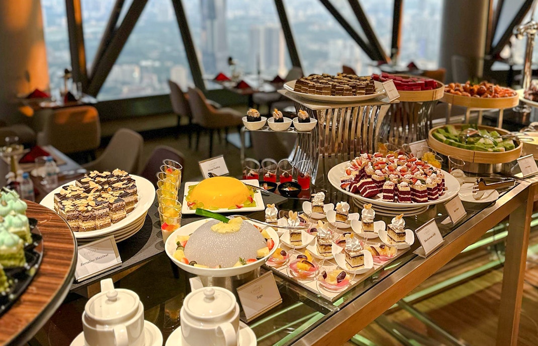 Lunch buffet with assorted desserts at ORBIT Revolving Dining, KL Tower.