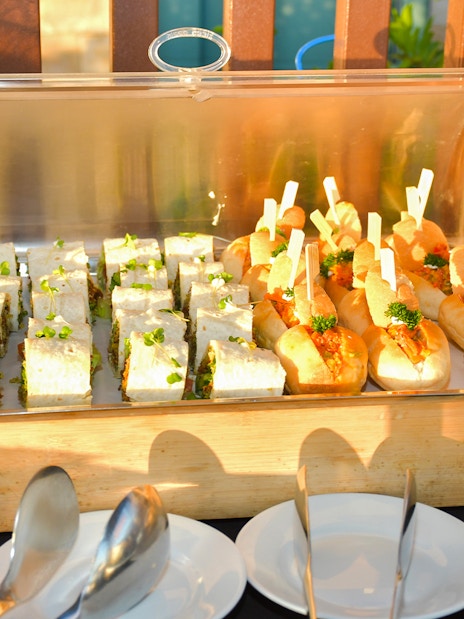 Falafel wraps and Mediterranean rolls served for breakfast on hot air balloon tour.