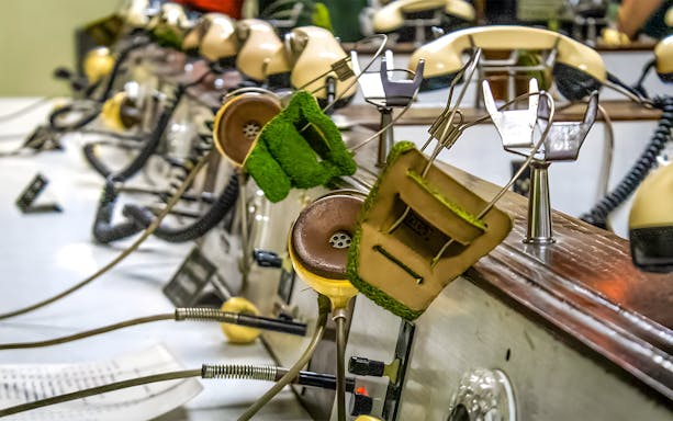 Control room with vintage telephones at Nowa Huta Steelworks, Kraków.