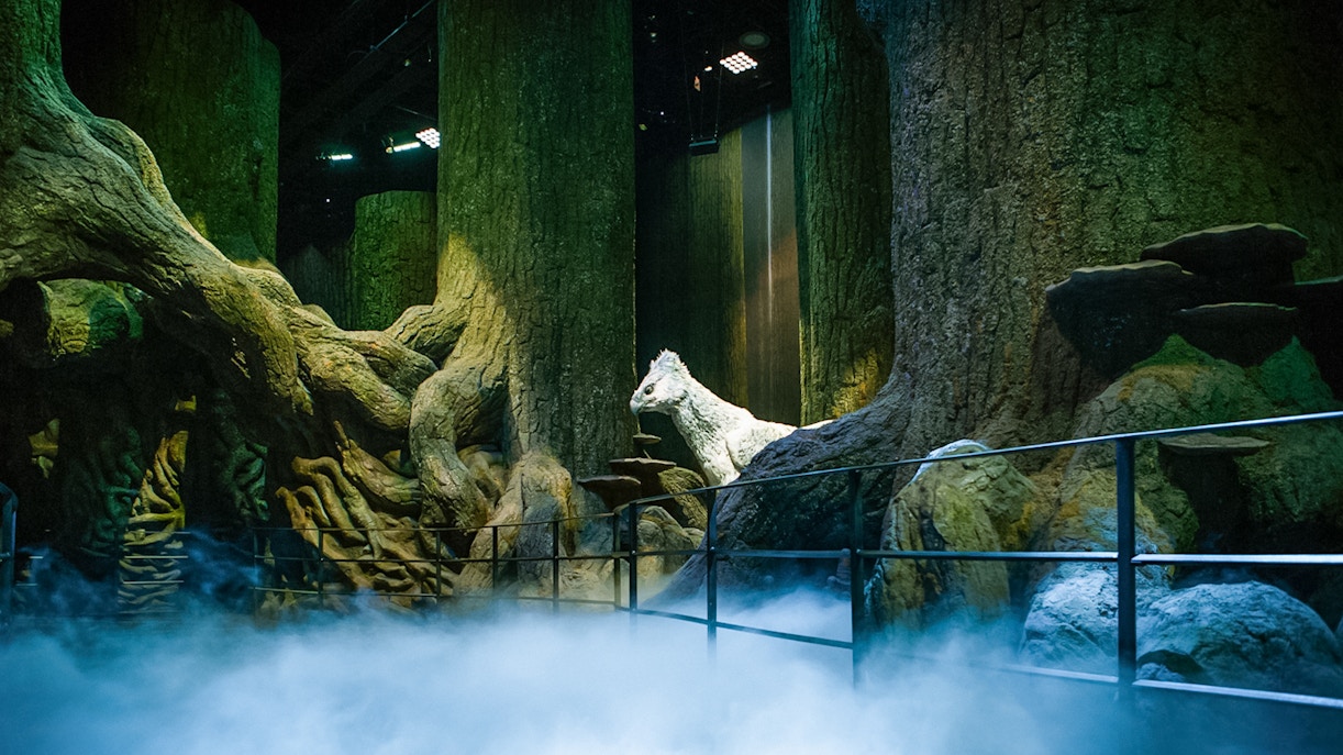 Hippogriff statue in the Forbidden Forest exhibit on the Harry Potter London tour.