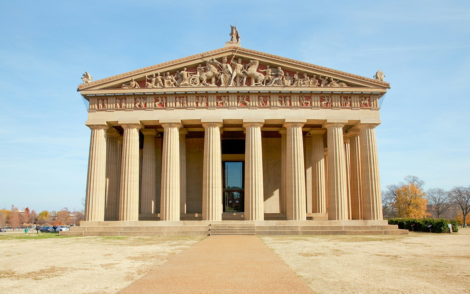 The Parthenon, Nashville, Tennessee, Centennial park, full scale replica of Greek Parthenon at sunset.