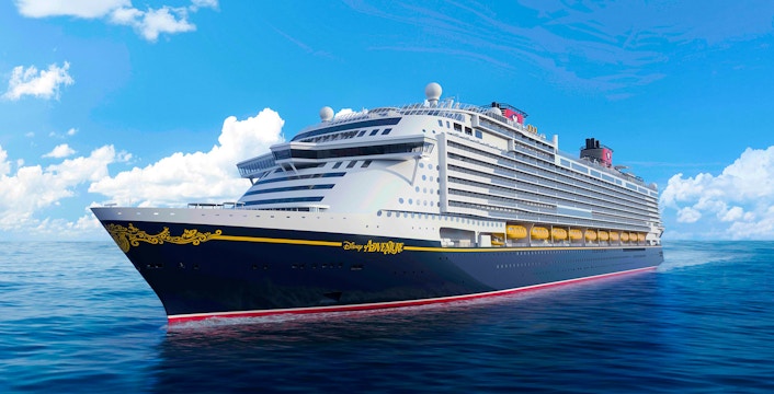 Disney cruise ship sailing at sea from Singapore.