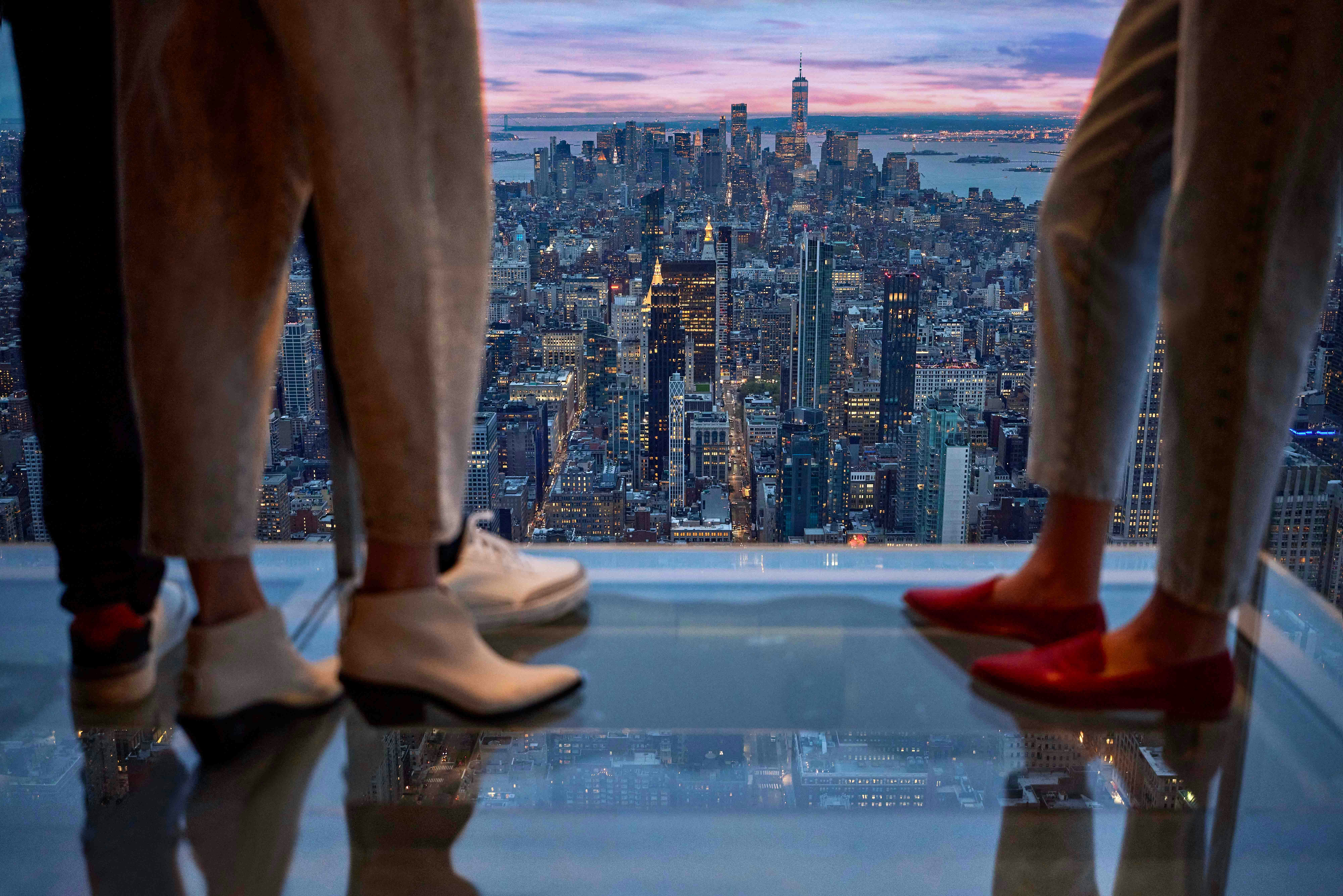 SUMMIT One Vanderbilt observation deck with panoramic view of New York City skyline.
