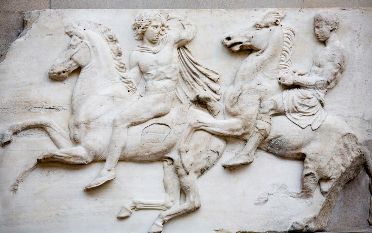Ancient Greek relief of horsemen from the Elgin Marbles, originally from Greece.