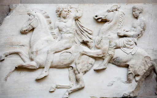 Ancient Greek relief of horsemen from the Elgin Marbles, originally from Greece.