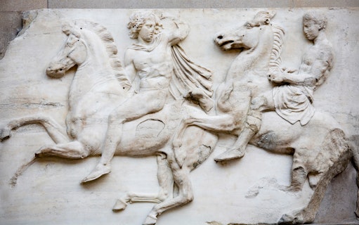 Ancient Greek relief of horsemen from the Elgin Marbles, originally from Greece.
