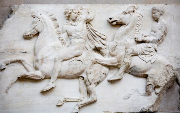 Ancient Greek relief of horsemen from the Elgin Marbles, originally from Greece.