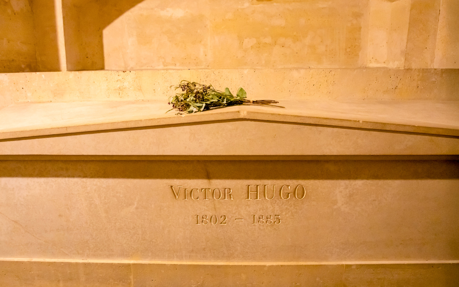 Victor Hugo tomb in the crypts of French Mausoleum for Great People of France - the Pantheon in Paris,