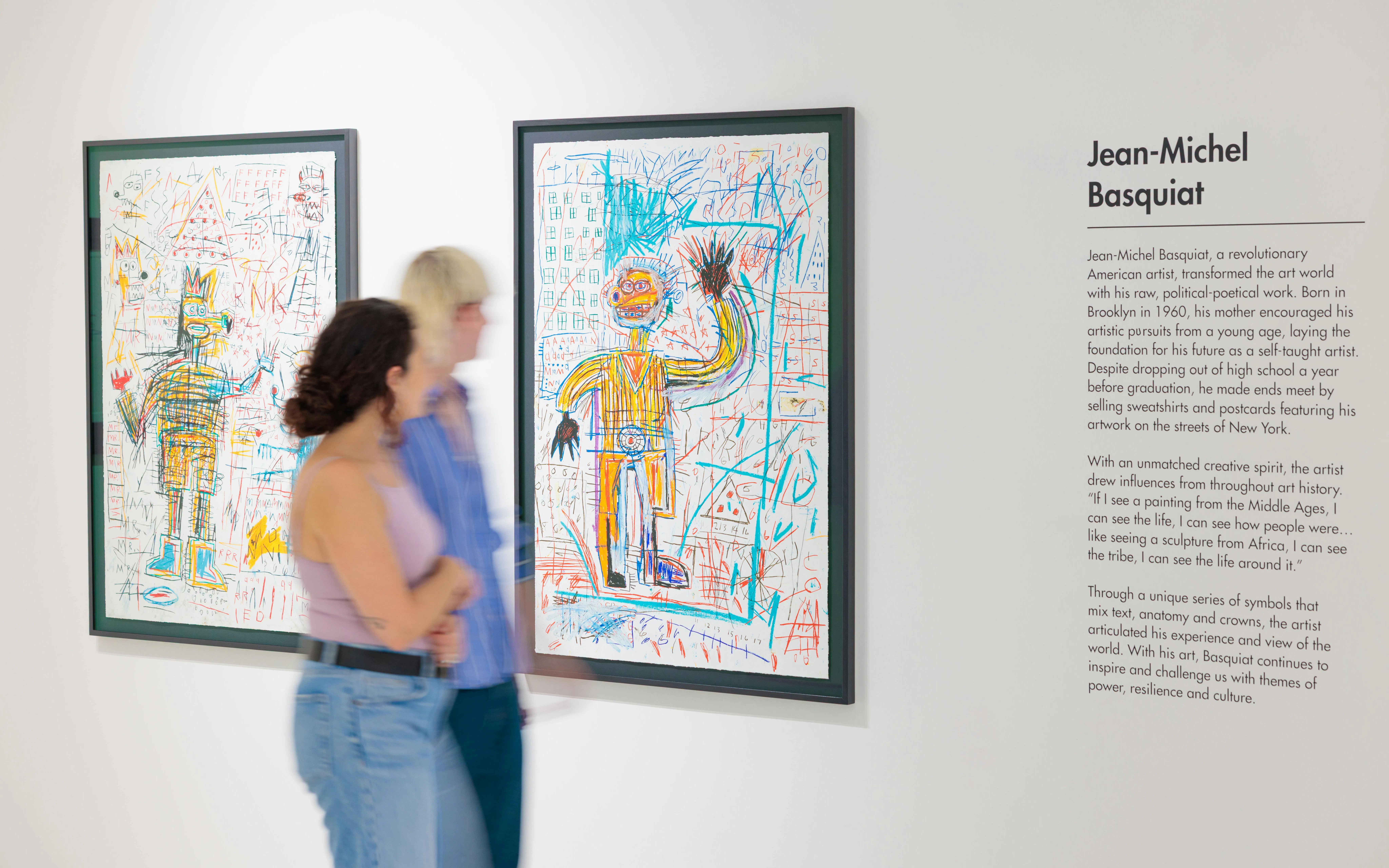 Jean-Michel Basquiat artworks displayed at Moco Museum, London.