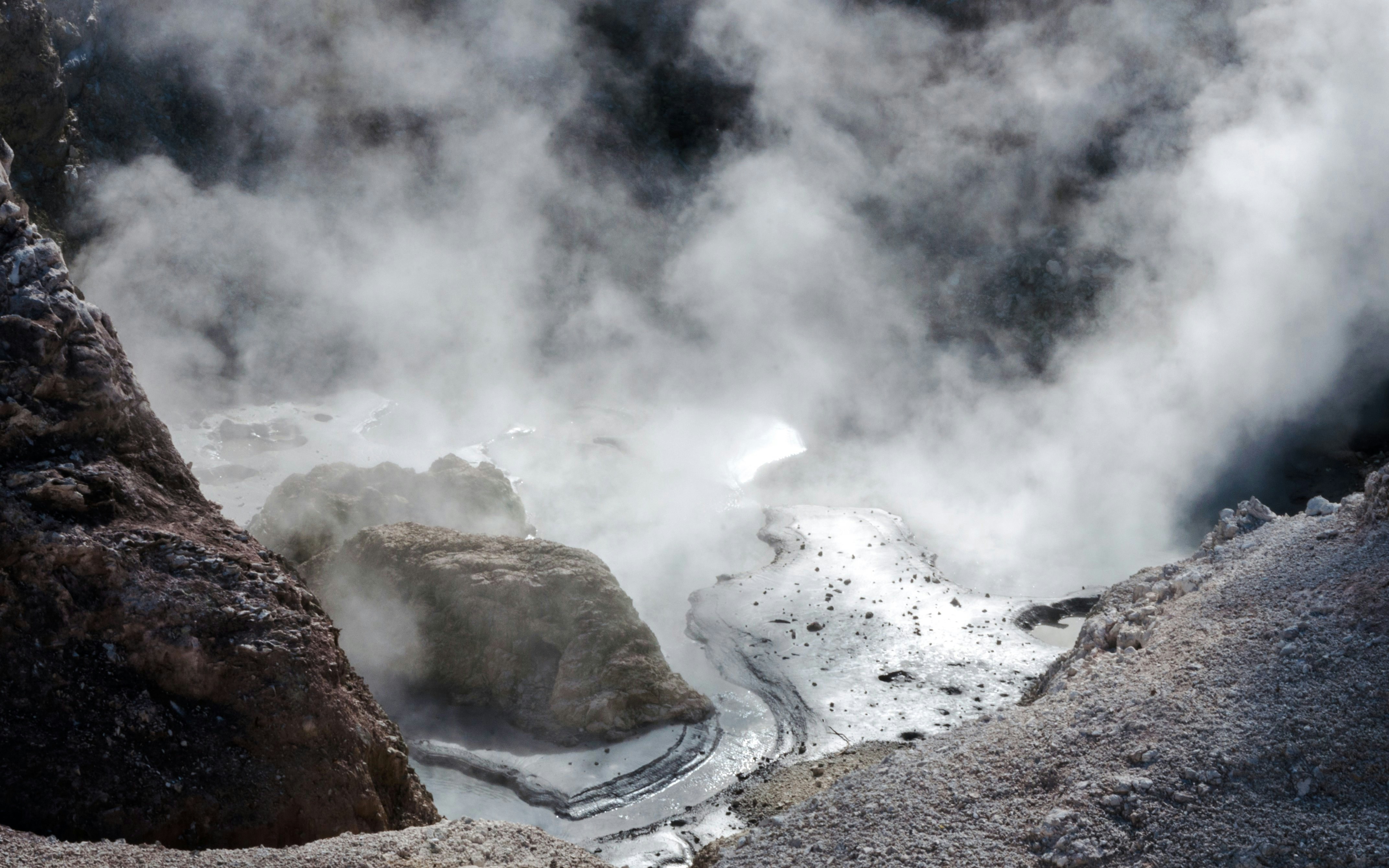 Boiling mud pools at Wai-O-Tapu geothermal park, North Island, New Zealand.