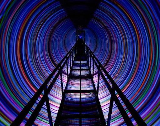 Colorful spinning tunnel at The Vortex, World Of Illusions.