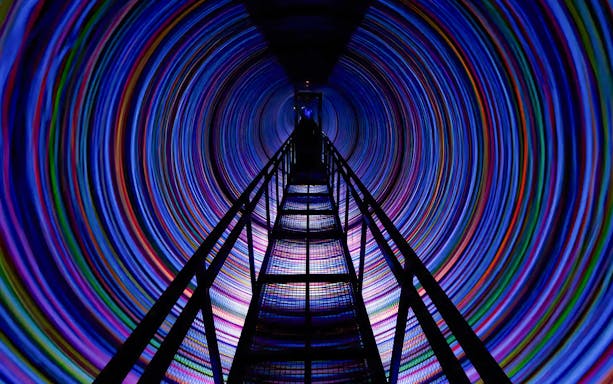 Colorful spinning tunnel at The Vortex, World Of Illusions.