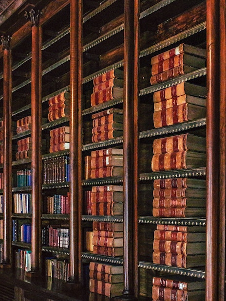 Library shelves filled with books at Monserrate Palace, Sintra.