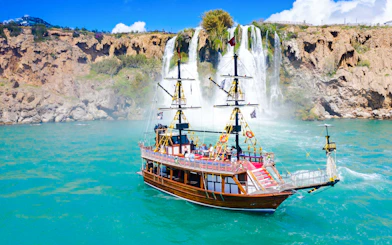 Antalya Coast Boat Cruise to Duden Waterfalls and Lara Beach with Lunch & Soft Drinks