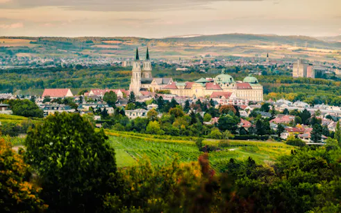 Klosterneuburg Abbey with vineyards and surrounding landscape, Vienna.