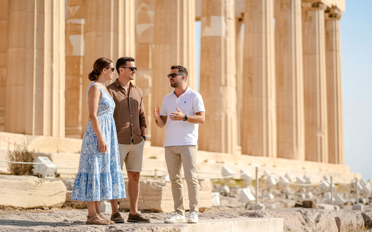 Guided tour group at the Parthenon, Acropolis, Athens.