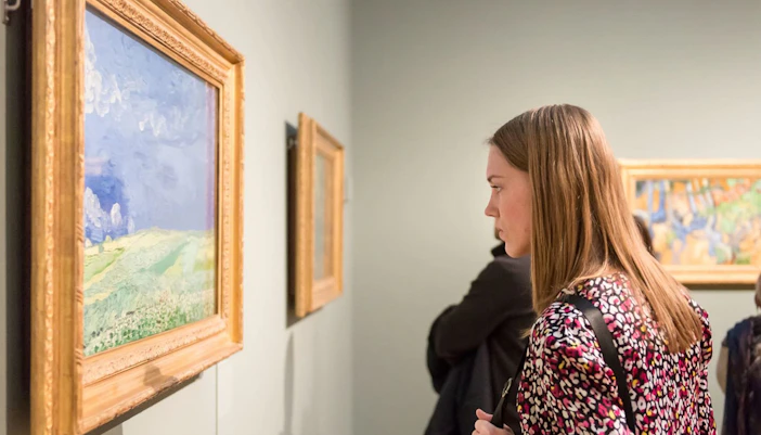 Girl observing Van Gogh painting at the Van Gogh Museum, Amsterdam.