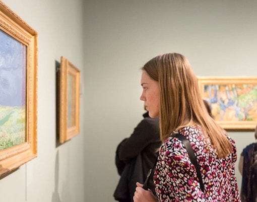 Girl observing Van Gogh painting at the Van Gogh Museum, Amsterdam.