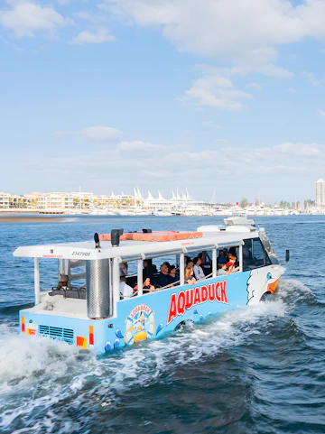 Aquaduck amphibious vehicle touring Gold Coast waterways.