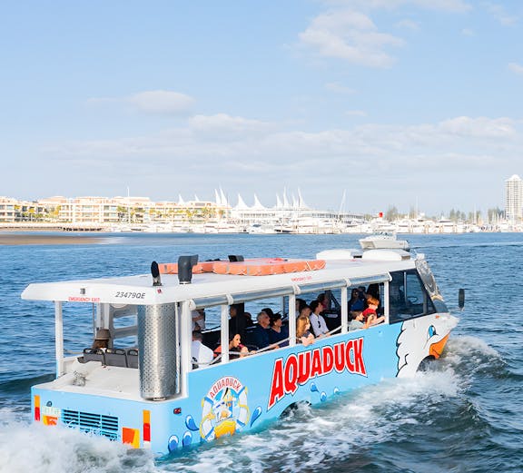 Aquaduck amphibious vehicle touring Gold Coast waterways.