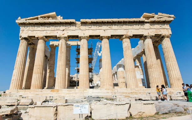 Parthenon on Acropolis with tourists, Athens guided tour.