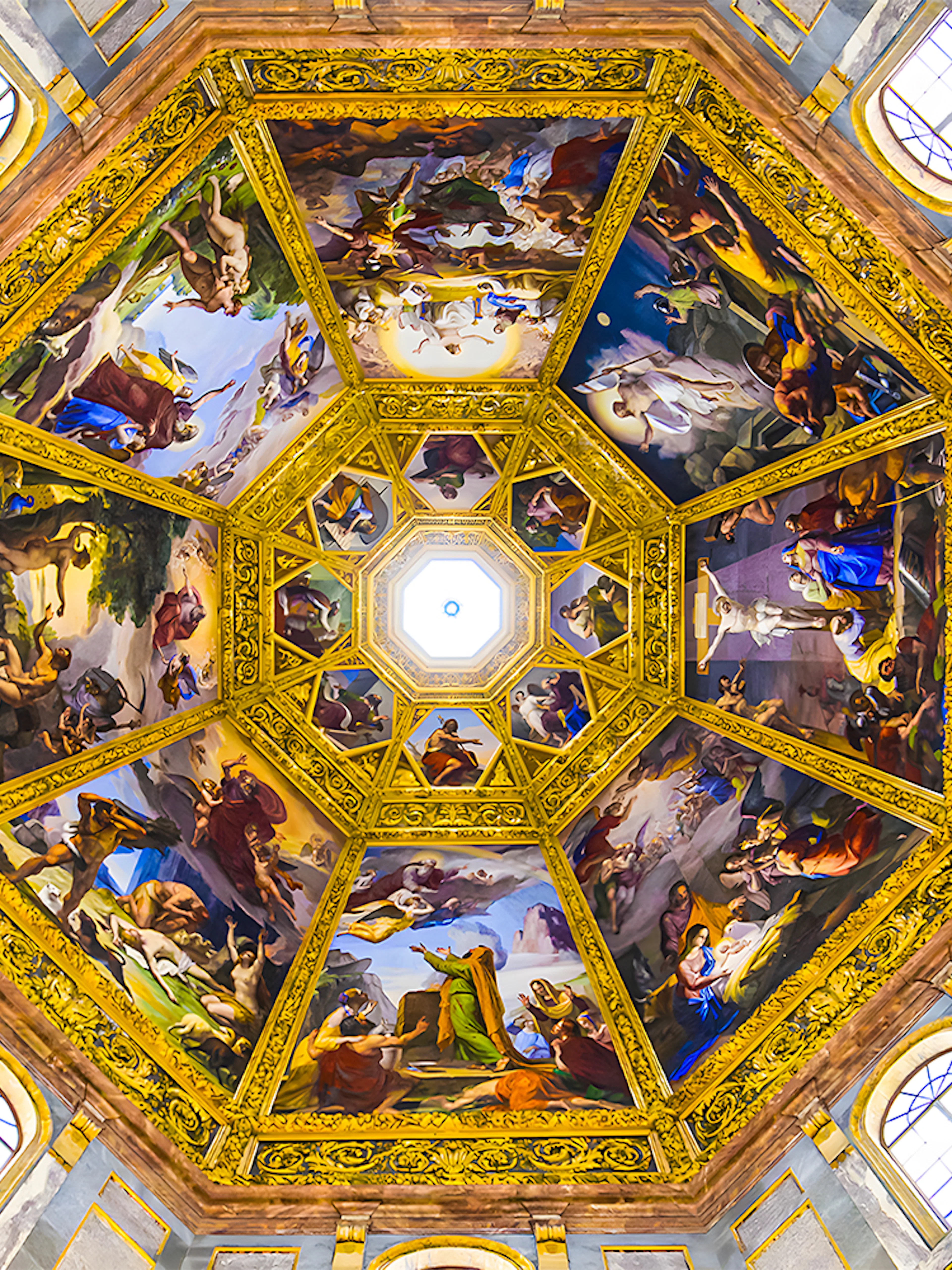 Medici Chapels ceiling frescoes in Florence, Italy, showcasing intricate artwork.