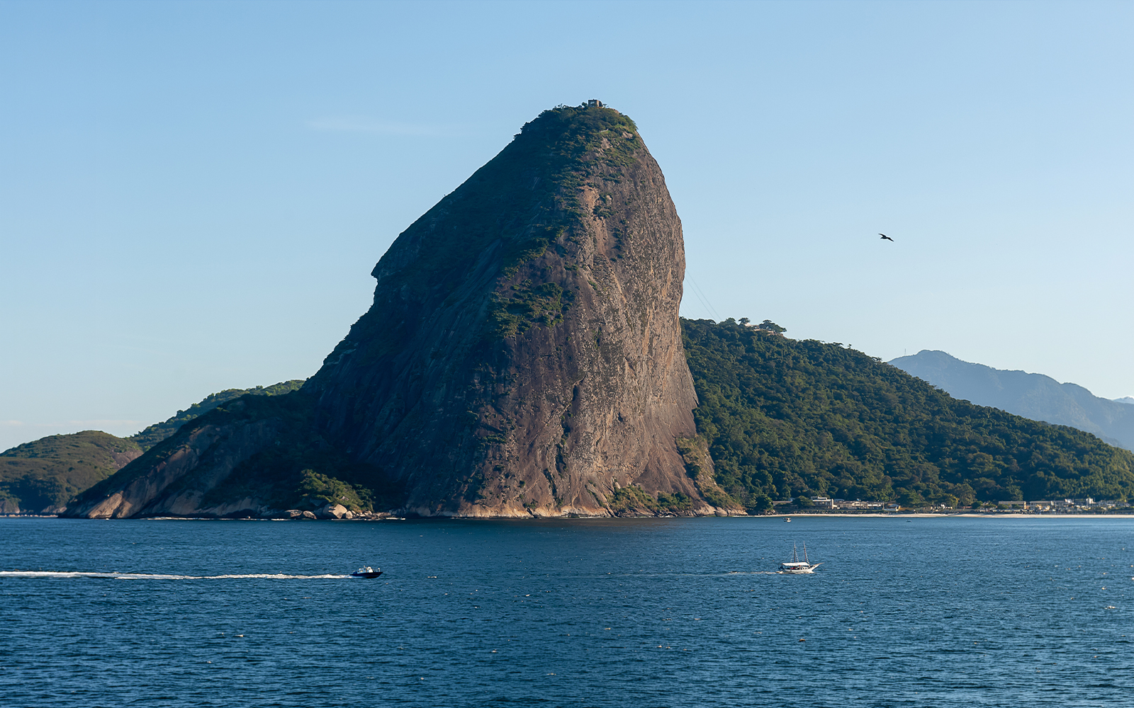 Speedboat near Sugarloaf Mountain, Rio de Janeiro, during a tour.