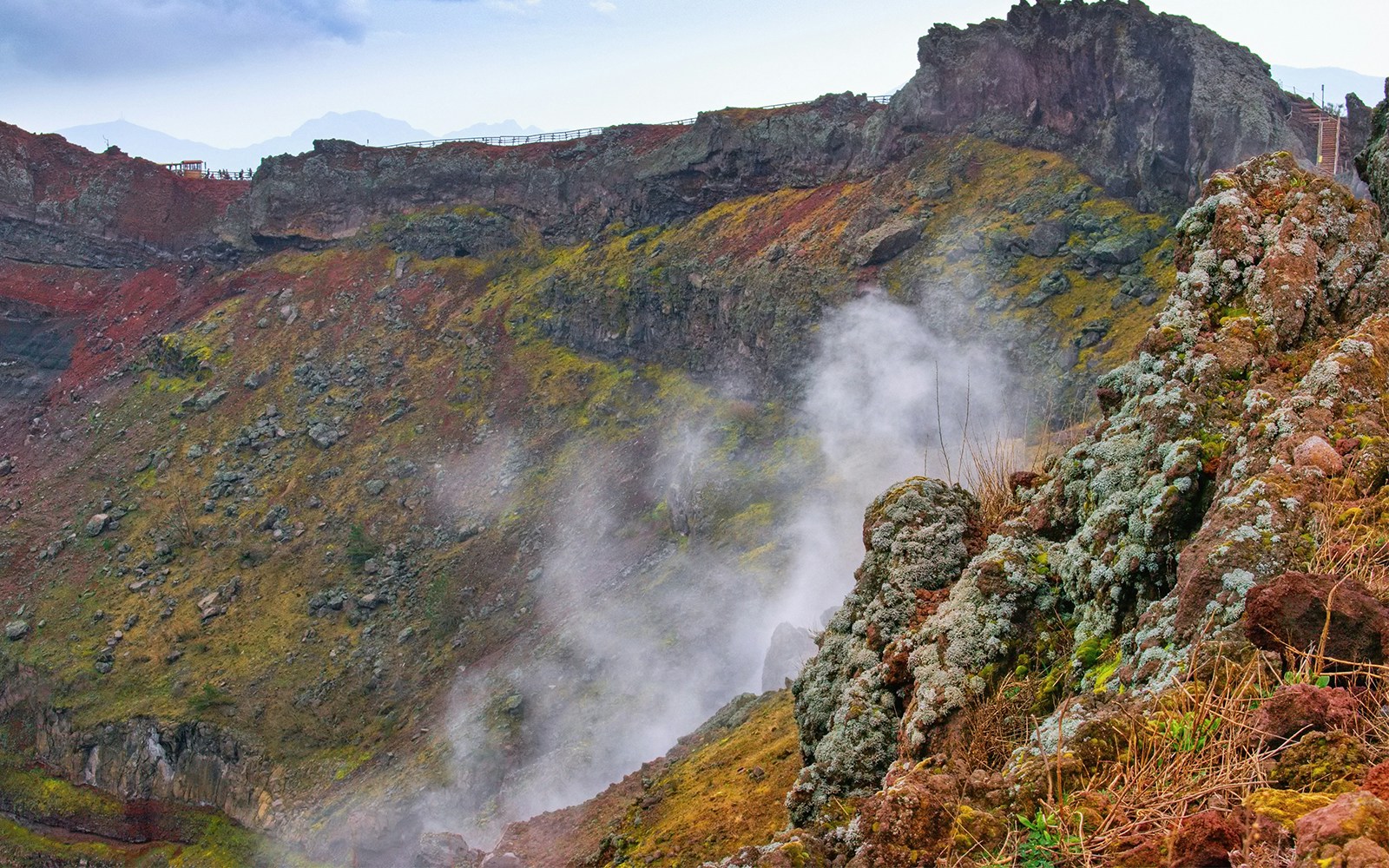 Mount Vesuvius Crater with panoramic view of surrounding landscape, Italy.