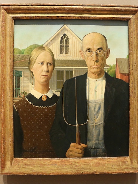 American Gothic painting by Grant Wood at The Art Institute of Chicago.