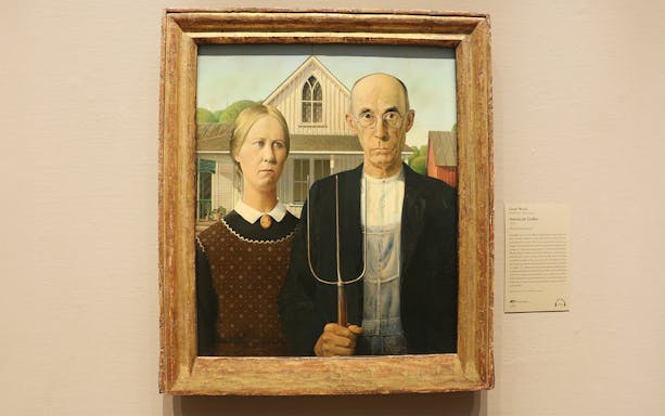 American Gothic painting by Grant Wood at The Art Institute of Chicago.