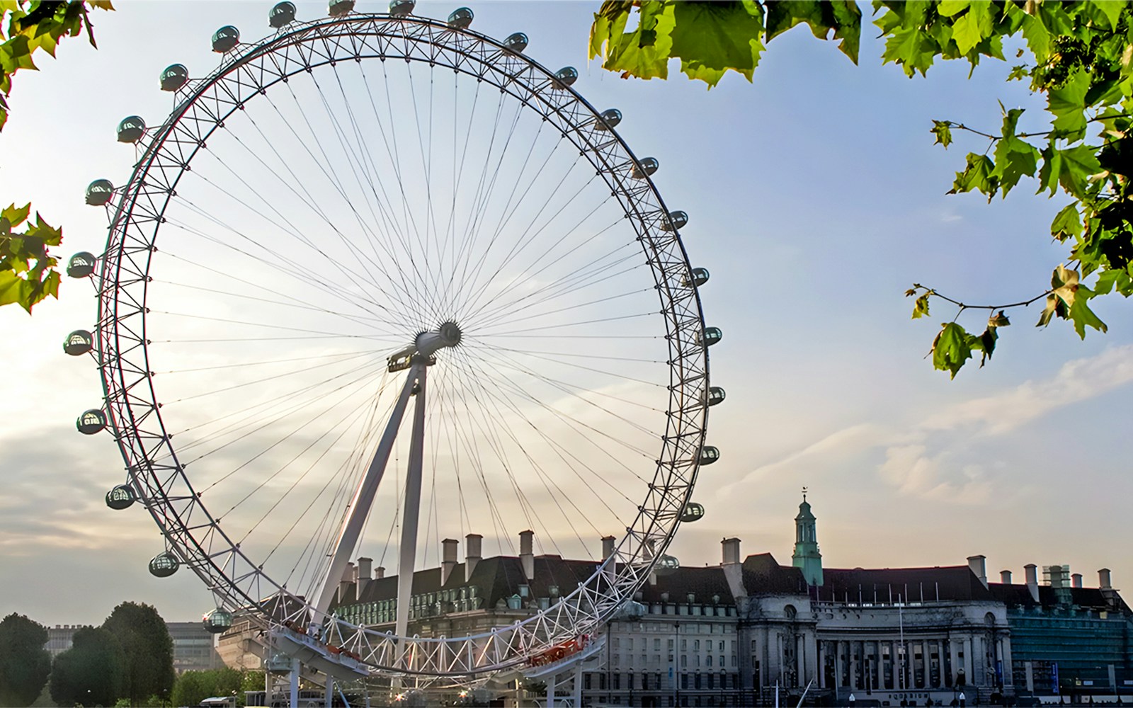 London Eye with nearby buildings, viewed during afternoon tea experience.