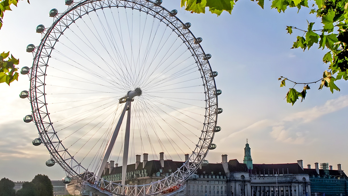 London Eye with nearby buildings, viewed during afternoon tea experience.