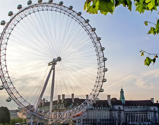 London Eye with nearby buildings, viewed during afternoon tea experience.