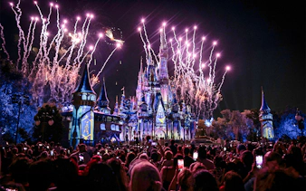 Fireworks display over Disney Castle at Walt Disney Resort Orlando.
