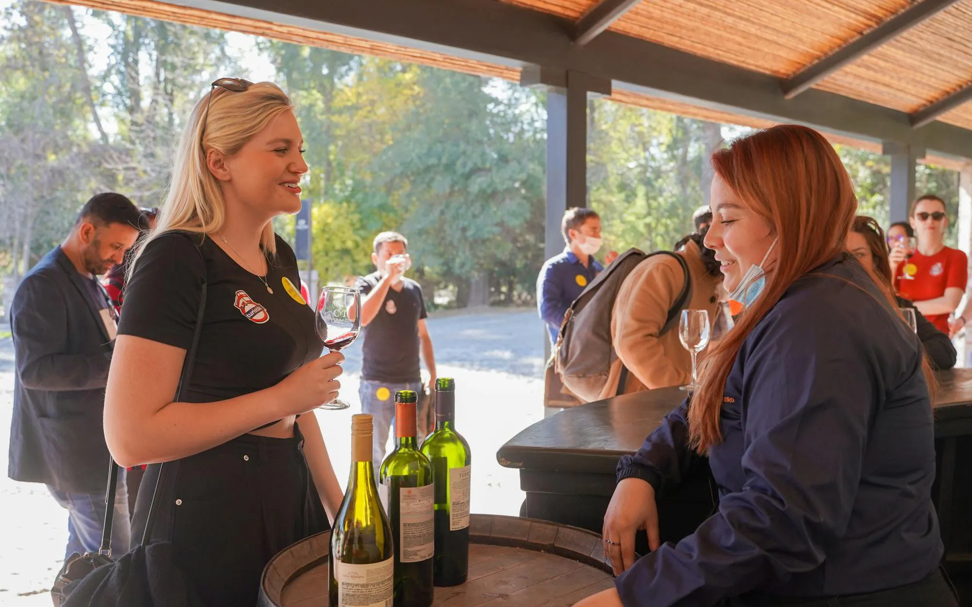 Tourist group tasting wine at Concha y Toro Winery in Chile.