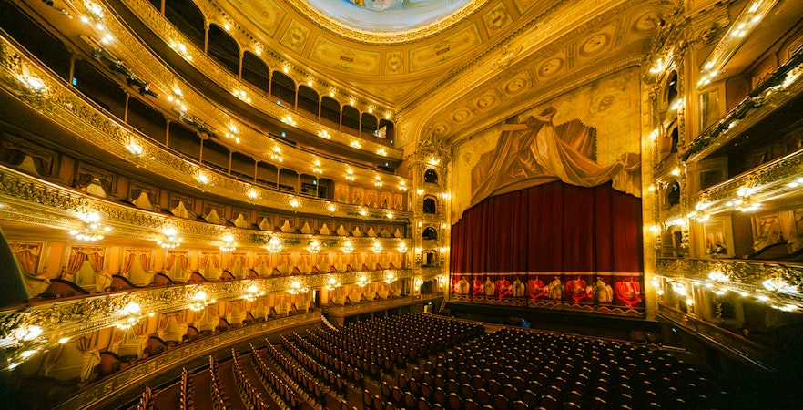 Teatro Colón's ornate interior with balconies and stage in Buenos Aires.