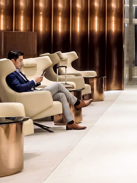 Passenger relaxing in Matina Gold lounge, Terminal 2, Incheon International Airport.
