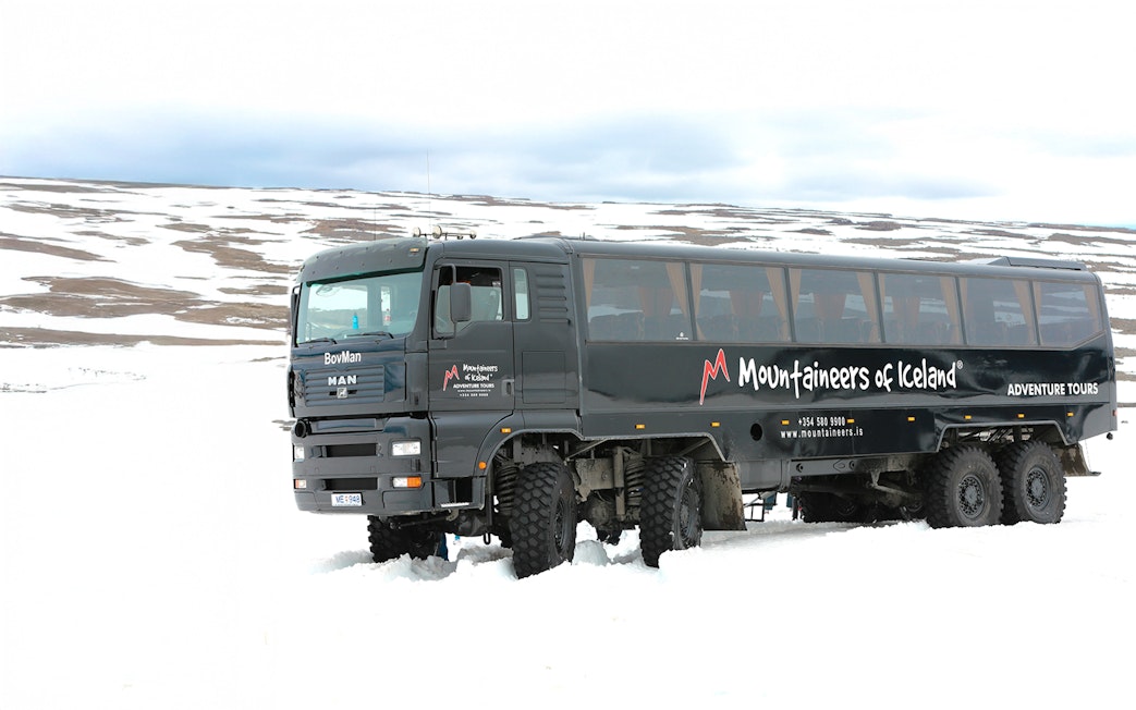 Super truck on Langjokull Glacier, Iceland, for adventure tour.