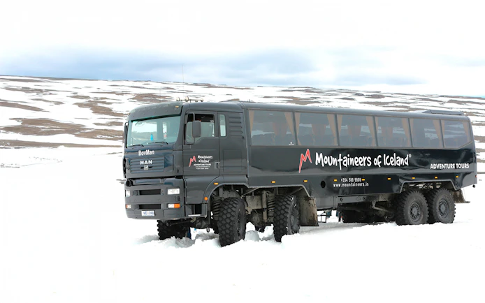 Super truck on Langjokull Glacier, Iceland, for adventure tour.