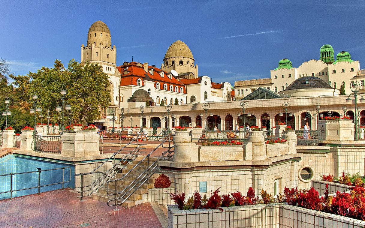 Gellert Thermal Bath exterior with ornate architecture in Budapest.
