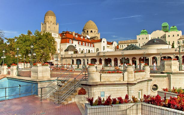 Gellert Thermal Bath exterior with ornate architecture in Budapest.