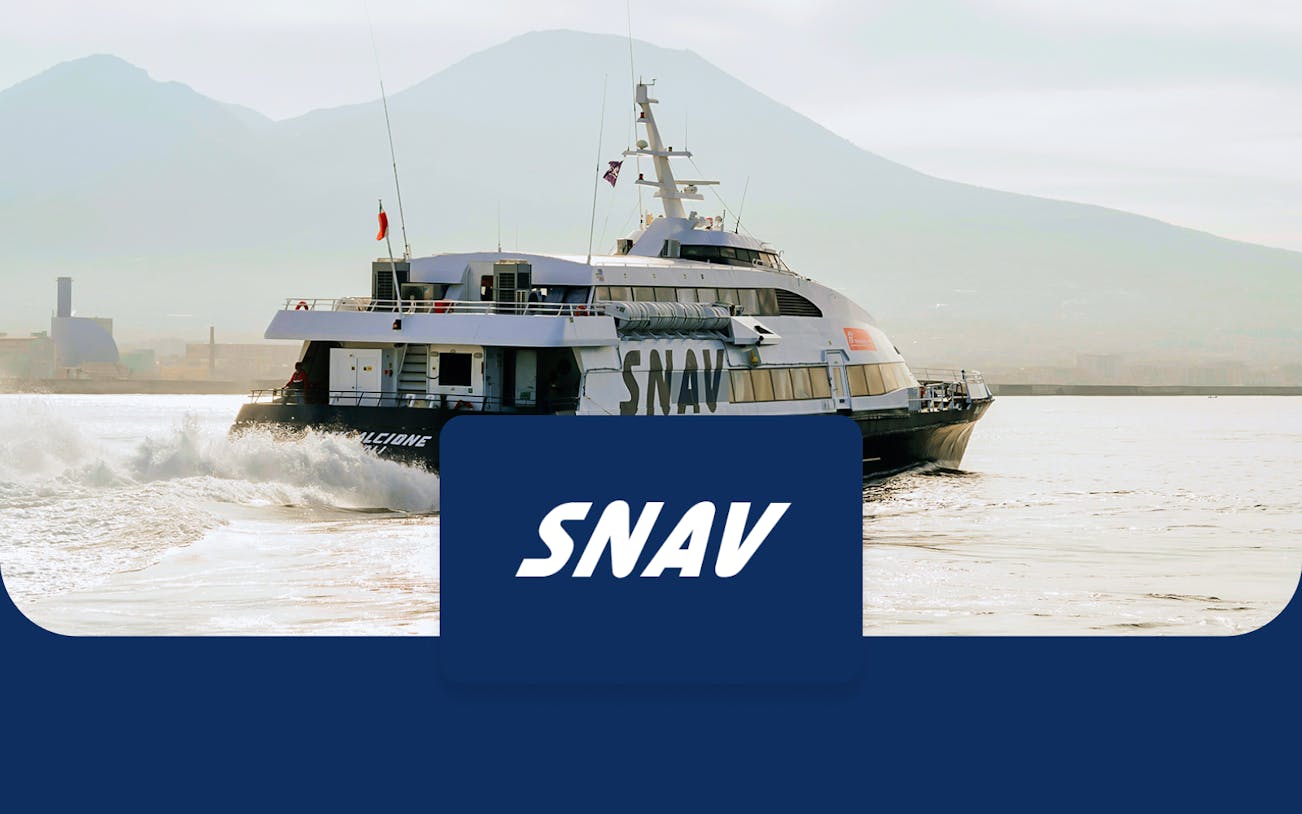 SNAV ferry sailing near Mount Vesuvius, route Naples to Ischia.