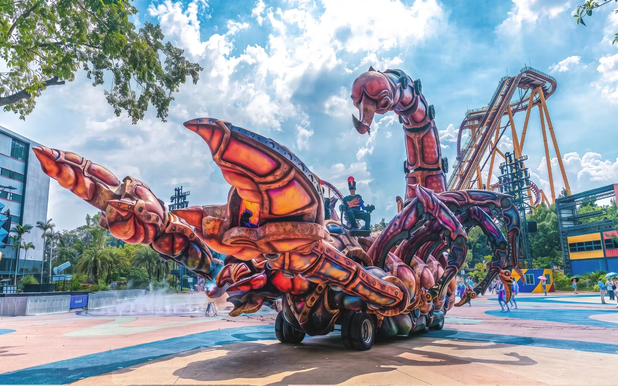 Giant scorpion-themed ride at Chimelong Paradise amusement park.