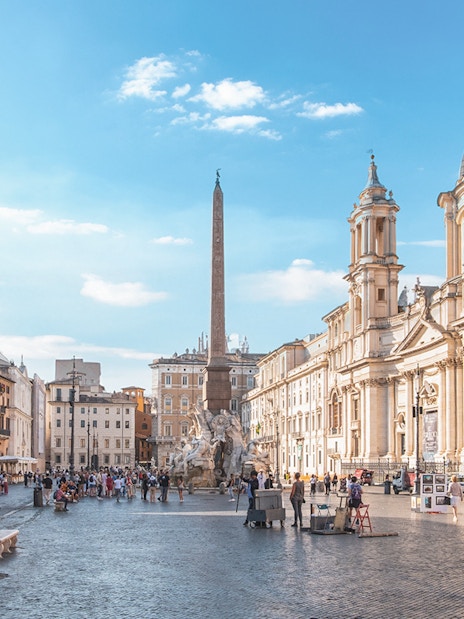 Piazza Navona with Fountain of the Four Rivers and Sant'Agnese in Agone, Rome.