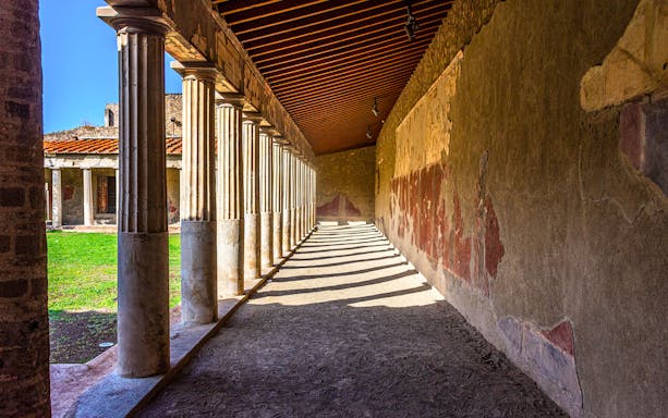 Ancient Roman columns and frescoes at Oplontis, Torre Annunziata.