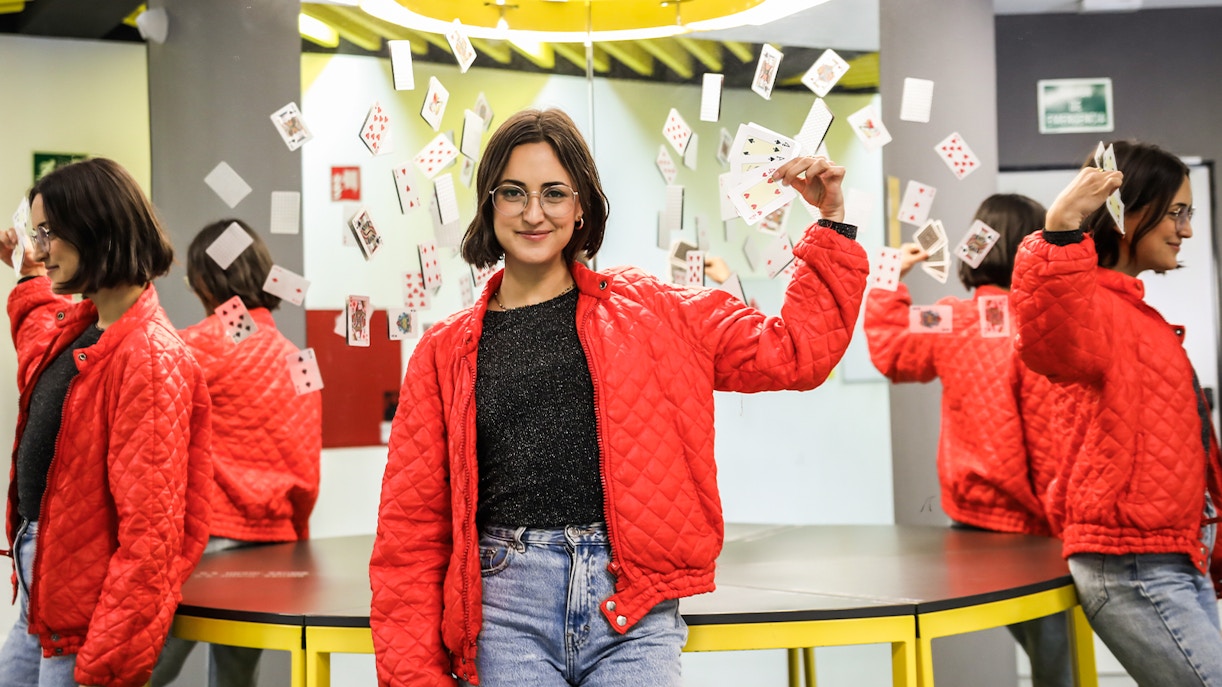 Visitors exploring interactive exhibits at the Museum of Illusions, Madrid.
