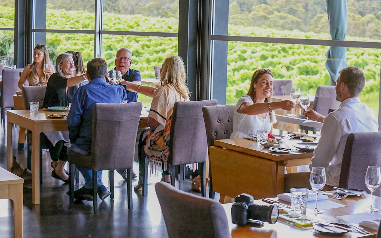 Guests enjoying wine tasting and lunch at Tulloch Wines, Hunter Valley.