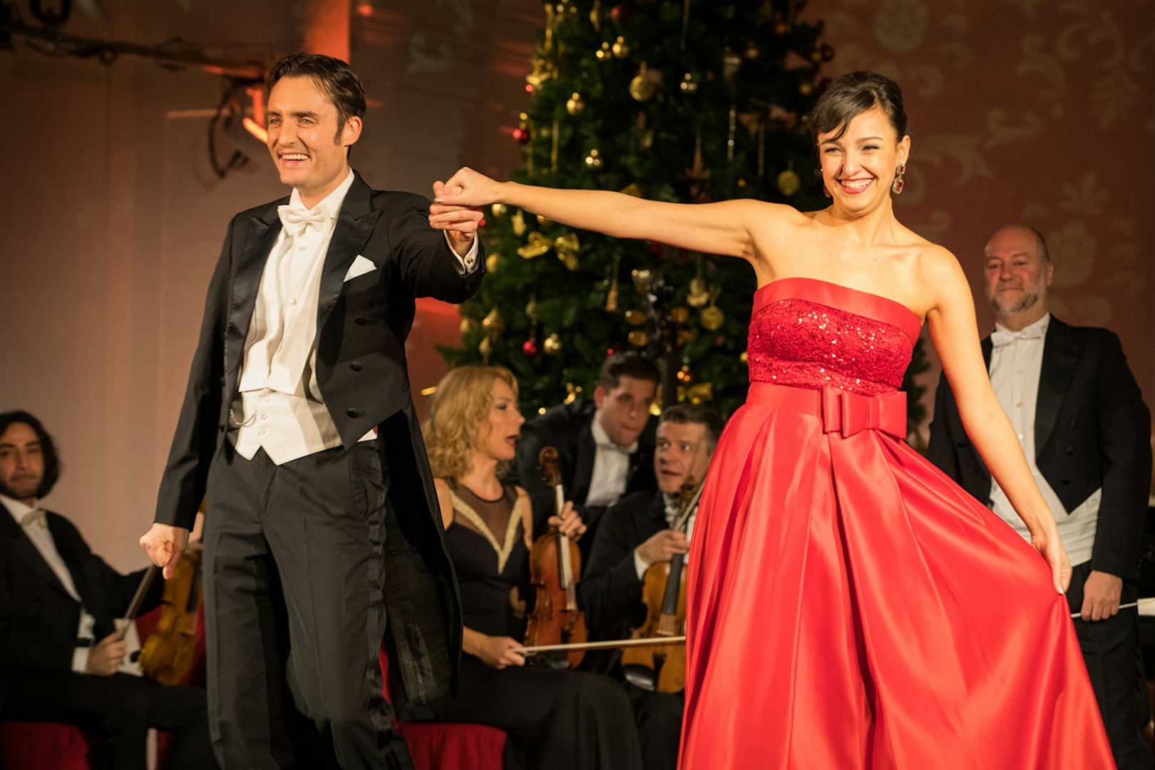 Dancers performing at a concert during the Blue Danube Waltz boat tour.