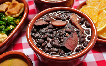 Brazilian feijoada with black beans and meats in Rio de Janeiro.