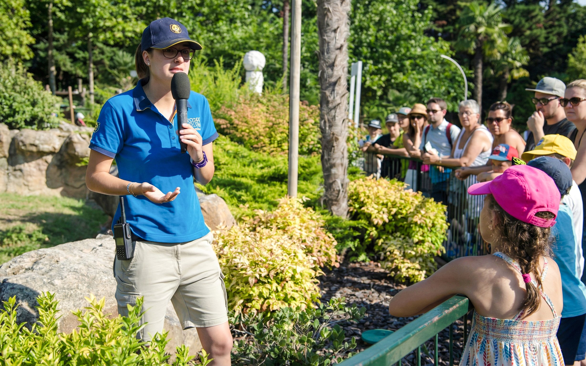 Presenter speaking to visitors at Zooparc de Beauval, Loire Valley, France.